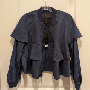 BCBG MAX AZRIA Women's Ruffled Linen-Blend Jacket Size XXS
